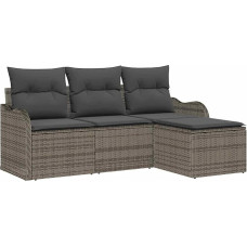 Rantry 4-teiliges Garten Sofa Set mit Kissen Grau Poly Rattan, 2-Sitzer Garten Sofa mit Kissen Grau Poly Rattan Gartenlounge Model3345649