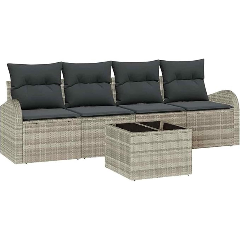 5-teiliges Garten-Sofa-Set mit Kissen in Hellgrau Poly-Rattan Gartenlounge Model3345912