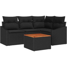 Rantry 5-teiliges Garten Sofa Set mit Kissen Schwarz Poly-Rattan Akazie Gartenlounge Model3347828
