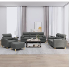 QJBSAVVA 4-TLG. Sofagarnitur Dunkelgrau aus strapazierfähigem Polyester mit Sessel, 2-Sitzer, 3-Sitzer und Fußhocker Bequem & Langlebig für Wohnzimmer Balkon und Gästezimmer