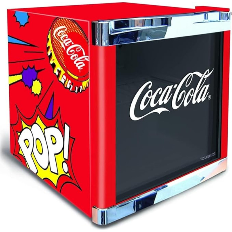 °CUBES Coca Cola PopArt Fridge 48 L, Small Drinks Fridge with Glass Door, Perfect for Parties and Commerce, Energy Efficient, 51 cm High, 98 kWh/Year - Bottle Refrigerator Small