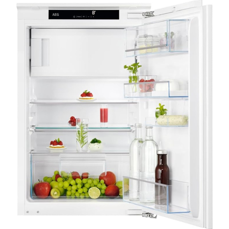 AEG OptiSpace Series 5000 Built-In Fridge 88 cm with 4-Star Freezer, 1x Multi-Adjustable & 1x Separable Glass Shelf, Large Fridge (104L) & Freezer Room (14L), LCD Display, Fixed Door, TSF5O88WDF