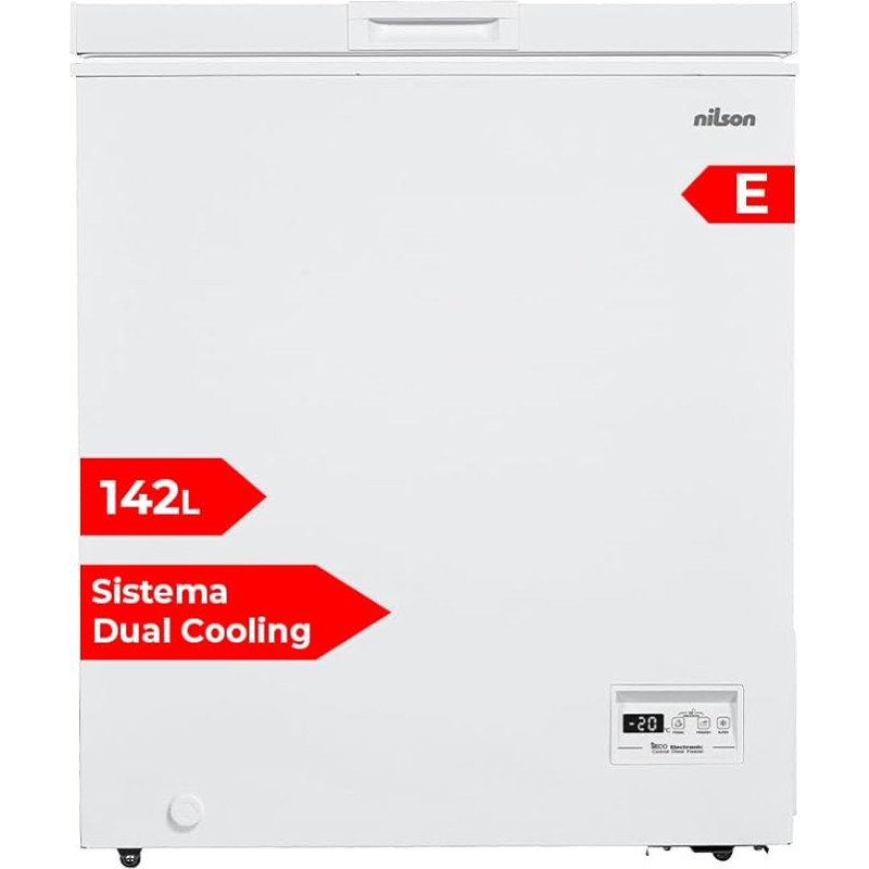 Nilson Congelador Horizontal Blanco NCH1500EDC. Capacidad 142 Litros, Dual Cooling, 4 Star, Modo Super Congelación, Tecnología Cíclica, Puerta Abatible, 1 Cesta, Bajo nivel Sonoro