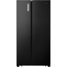 Hisense RS677N4BFD Side by Side Fridge Freezer / Inverter Compressor / Bottle Rack / 2 FreshZone / Vegetable Compartment / Fridge Capacity 334 L / Freezer Capacity 185 L / 41 dB / 247 kWh per Year, Black