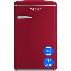 MEDION Retro Fridge-Freezer Combination (95 L Fridge, 13 L 4 Star Freezer, 108 Litre Net Capacity, LED Interior Lighting, Continuous Temperature Control, MD 37790) Red