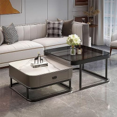 Modernes Couchtisch-Set mit Glasplatte, Metallrahmen, einfache Montage und funktionale Aufbewahrung für Wohnzimmer, Büro, Schlafzimmer