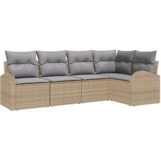 Rantry 5-teiliges Garten-Sofa-Set mit Kissen Beige Poly Rattan Gartenlounge Model3346040