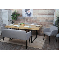 Mendler HWC-L13 Söögitoa 4 tooli ja pingi söögitoa komplekt Kangas / Tekstiil Hall