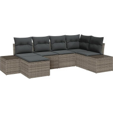 Rantry 6-teiliges Garten-Sofa-Set mit Kissen Grau Poly Rattan Gartenlounge Model3355798