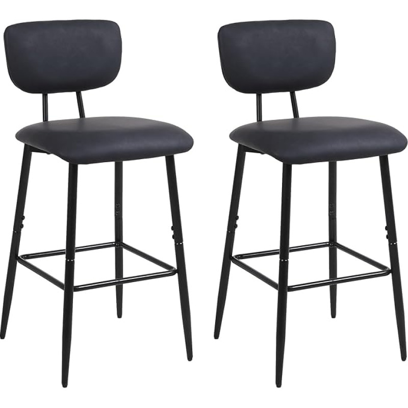 Nusetx 2 baaritooli komplekt koos kunstnahast seljatoe ja jalatoega, köögitoolid, baaritooli, töötool söögitoas ja baaris, must