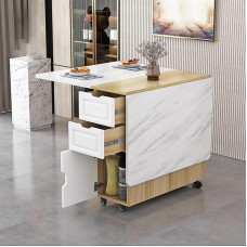 BAYTEWJX pikendatav köögilaud, ruumi säästev söögilaud, kokkupandav mitmekülgne ratastega laud korterisse, elutuppa ja väikestesse ruumidesse, puit++valge, 120 x 60 x 75 cm.