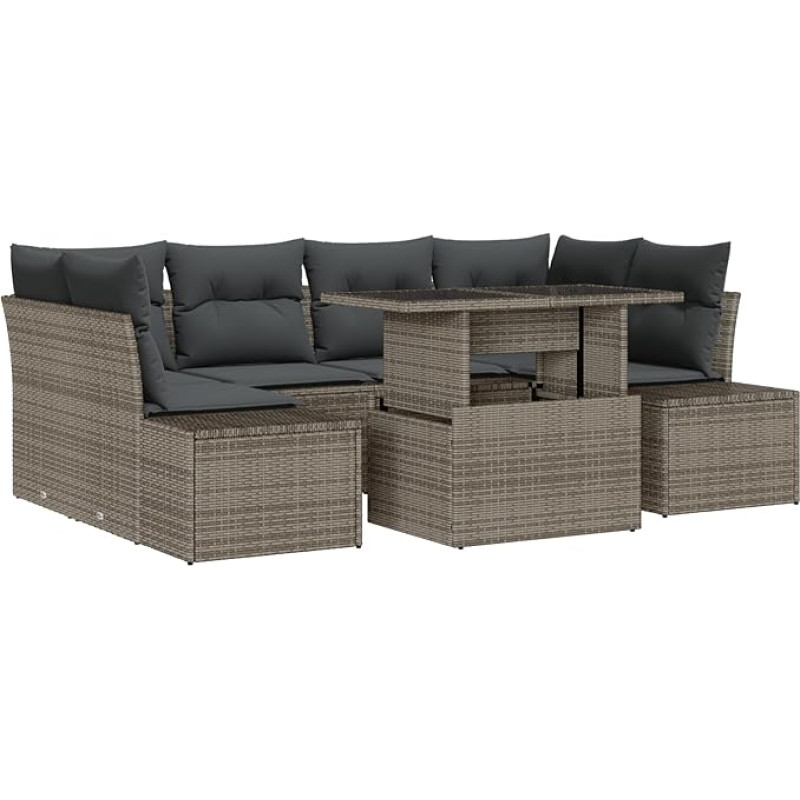 Rantry 7-teiliges Garten Sofa Set mit Kissen Grau Poly Rattan Gartenlounge Model3349115
