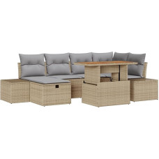 Rantry 7-teiliges Garten Sofa Set mit Kissen Beige Poly Rattan Gartenlounge Model3360053