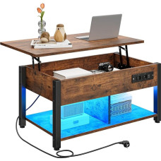 YITAHOME kohvilaud tõstetava pealtvaatega, lihtne tõstmine, 2-tasandiline hoiuruum, reguleeritava kõrgusega kohvilaud varjatud hoiukambriga ja LED-valgustusega elutuppa, kontorisse, Vintage Brown