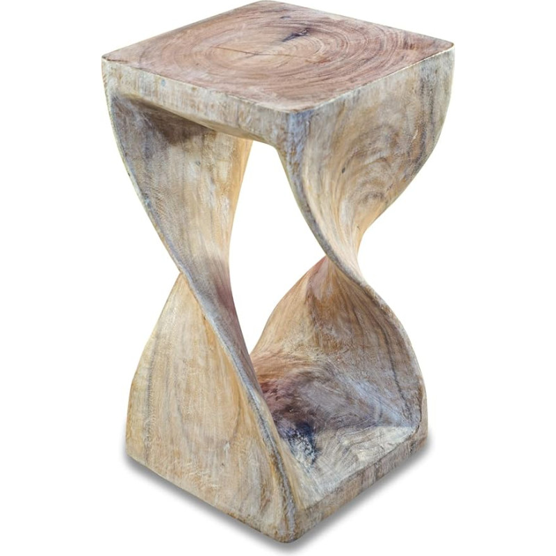 Kinaree Suar tahke puidust küljelaud Twist - 50 cm kõrgus, värv valge pesu - Käsitsi valmistatud puidust küljelaud, mis on valmistatud tahkest Suar puidust - Aasia mööbel kaasaegse disainiga