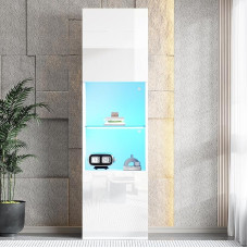 Ligterra klaasist vitriinkapp, valge, kõrgläikega, LED-valgustusega, 3 klaasist sektsiooni, 160 cm pikkune kapp (45 x 35 x 160 cm), vitriinkapp, seisev kapp, hoiukapp