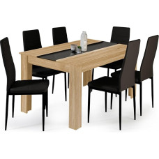 IDMarket - Gruusia 140cm söögikomplekt pöögist ja mustast puidust, 6 Noveli tooliga - must