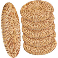 MOTHNUR 6 Stück Teiliges Runde Rattan Untersetzer Hitzebeständig Isoliert für Töpfe Schalen und Tassen Handgewebt Geeignet für Küche Esszimmer Restaurant und Festliche Anlässe
