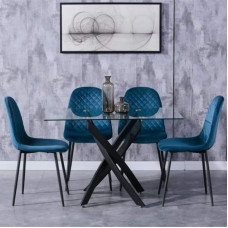 GOLDFAN Klaasist söögilaud 4 tooliga komplekt Ristkülikukujuline söögilaud ja seljatugi söögitool kööki elutuppa kontorisse Sinine