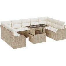 10-teilige Garten Sofa Set mit Kissen Beige Poly Rattan, 2-Sitzer Garten Sofa mit Kissen Beige Poly Rattan Gartenlounge Model3348527