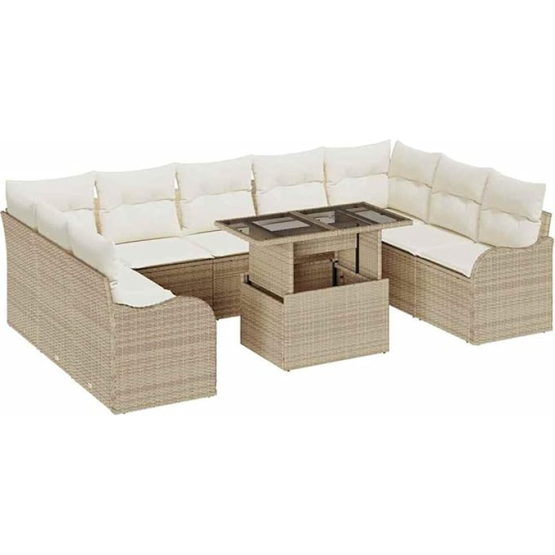 10-teilige Garten Sofa Set mit Kissen Beige Poly Rattan, 2-Sitzer Garten Sofa mit Kissen Beige Poly Rattan Gartenlounge Model3348527