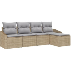 Rantry 5-teiliges Garten Sofa Set mit Kissen Beige Poly Rattan Gartenlounge Model3346680