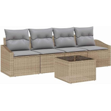 Rantry 5-teiliges Garten Sofa Set mit Kissen Beige Poly Rattan Gartenlounge Model3346590