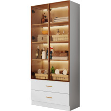 Taoplay Highboard kõrge kapp elutuppa ja esikusse, vitriinakapp koos hoiuruumiga - kaasaegne kapp, valge