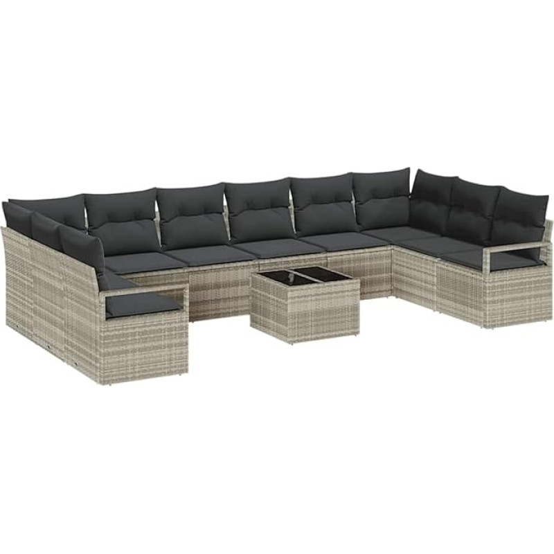 Rantry 11-teiliges Garten Sofa Set mit Kissen Grau Poly Rattan Gartenlounge Model3346572