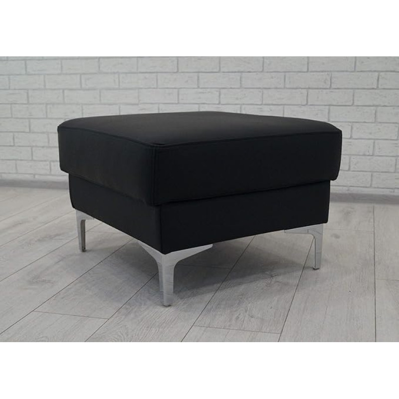 Quattro Meble Mustast ehtsast nahast Jalutuskäru Kuhanahast istme kuubik 60 x 55 x K 45 cm Jalutuskäru polsterdatud jalatugi Ehtne nahk Puff Edge mudel trapetsikujulise roostevabast terasest kroomjalgadega