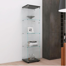 YLSZHY klaasist vitriinkapp ukse ja lukuga, lukustatav vitriinkapp 4 tasandiga, kollektsiooni vitriinkapp, iseseisev raamaturiiul elutuppa ja magamistuppa, must