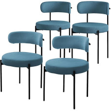 ML-Design Söögitoatoolid, 4 tooli komplekt, Teddy kangast köögitoolid, sinine, seljatoega elutoatoolid, musta metallist jalaga polsterdatud toolid, ergonoomiline lamamistool, toolid söögitoolideks