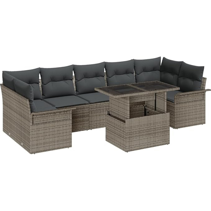 Rantry 8-teiliges Garten Sofa Set mit Kissen Grau Poly Rattan Gartenlounge Model3348235