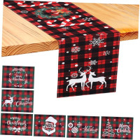 HOUDERCO 7 STK. Weihnachtlicher Tischläufer Teiliges mit Isolierenden Rutschfesten Tischmatten Polyesterbasiert Hitzebeständig für Festliche Familienfeiern und Winter-Dekoration