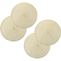 TOYANDONA 4 Stück Teiliges Baumwoll Tischset Rund rutschfeste Isolierende Gewebte Platzsets für Esstisch und Restaurant Hitzebeständige Unterlage Goldfarben