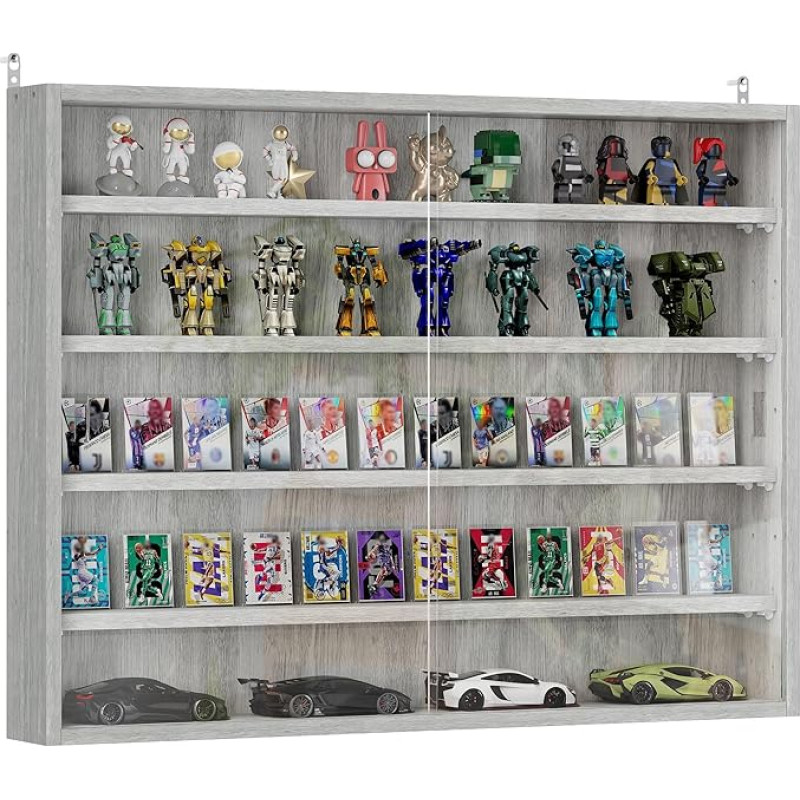 HOMCOM kollektsioonikapp rippuv vitriinkapp 80 x 9,5 x 60 cm, 4 reguleeritava kõrgusega riiuli ja 2 lükandklaasist uksega, figuuride ja mudelautode kogumiseks, hall