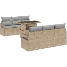 Rantry 7-teiliges Garten Sofa Set mit Kissen in Beige aus Poly Rattan Gartenlounge Model3357483