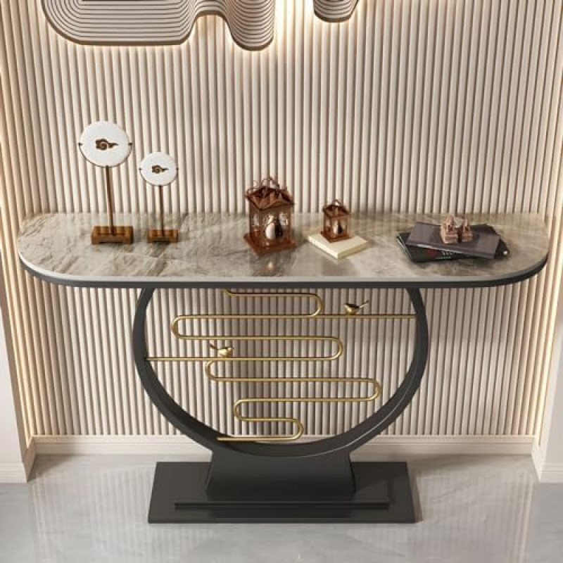 Konsoolne diivanilaud, kriimustuskindel sissepääsulaud Glamour kivist/metallist, kaasaegne abstraktne konsoollaud elutuppa ja esikusse, hõbehall, 47 tolli L x 12 tolli W x 31 tolli H))