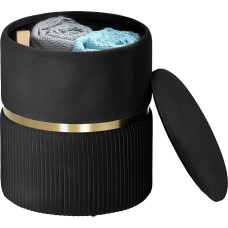 HOMCOM Runder Hocker mit Stauraum, samtartiger Stoff, gepolsterter Schminkhocker mit abnehmbarer Oberseite, gepolsterter Sitzfläche und verstecktem Platz für Wohnzimmer, Schlafzimmer, Schwarz