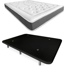 DUÉRMETE ONLINE Bio Nature Täisvoodi Memory Foam madratsiga must + tugevdatud polsterdatud aluse värv 6 jalga, puit, 150 x 190 cm