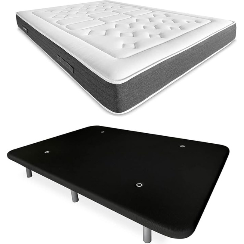 DUÉRMETE ONLINE Bio Nature Täisvoodi Memory Foam madratsiga must + tugevdatud polsterdatud aluse värv 6 jalga, puit, 150 x 190 cm