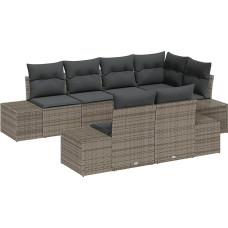 7 Stück Garten Diivan Set mit Kissen Graues Poly Rattan Gartenlounge Model3347099