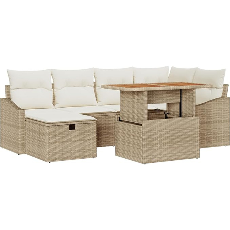 7-teiliges Garten-Sofa-Set mit Kissen beige Poly-Rattan Gartenlounge Model3361358