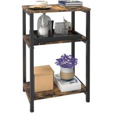 3-tasandiline küljelaud, raske küljelaud koos riiulitega, kitsas öökapp väikestesse ruumidesse, pöördlaud magamistuppa, elutuppa, diivanile, diivanile - rustikaalne pruun &