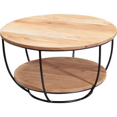 Wohnling kohvilaud 60 x 34,5 x 60 cm Akaatsia täispuidust / metallist diivanilaud ümmargune disain elutoa laud tööstuslik pruun laud riiuliga