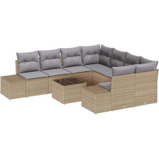 Rantry 9-teiliges Garten-Sofa-Set mit Kissen Beige Poly Rattan Gartenlounge Model3347000