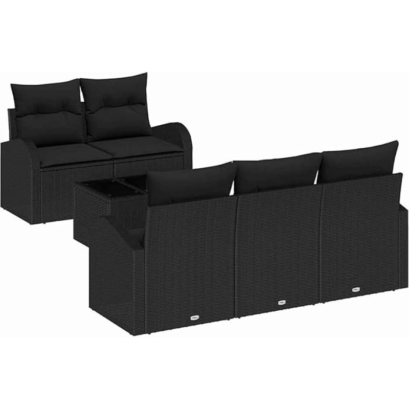 Rantry 6-teiliges Garten Sofa Set mit Kissen Schwarz Poly Rattan Gartenlounge Model3345923