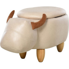 HOMCOM Lehmade jakkum - Jakkum Lehm - Bull Storage Box 2 in 1 - jalad Hevea Wood sünteetiline pinnakate Aspect Cream