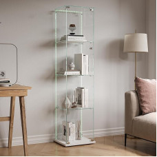 BPKADHY klaasist vitriinkapp LED-valgustusega, seisev klaasist vitriinkapp 4 klaasriiuli ja 1 klaasuksega, lukustatav, vitriinkapp elutuppa, kontorisse, kollektsiooni, raamatutele, veinile