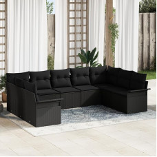 Rantry 9-teiliges Garten Sofa Set mit Kissen Schwarz Poly Rattan Gartenlounge Model3345523